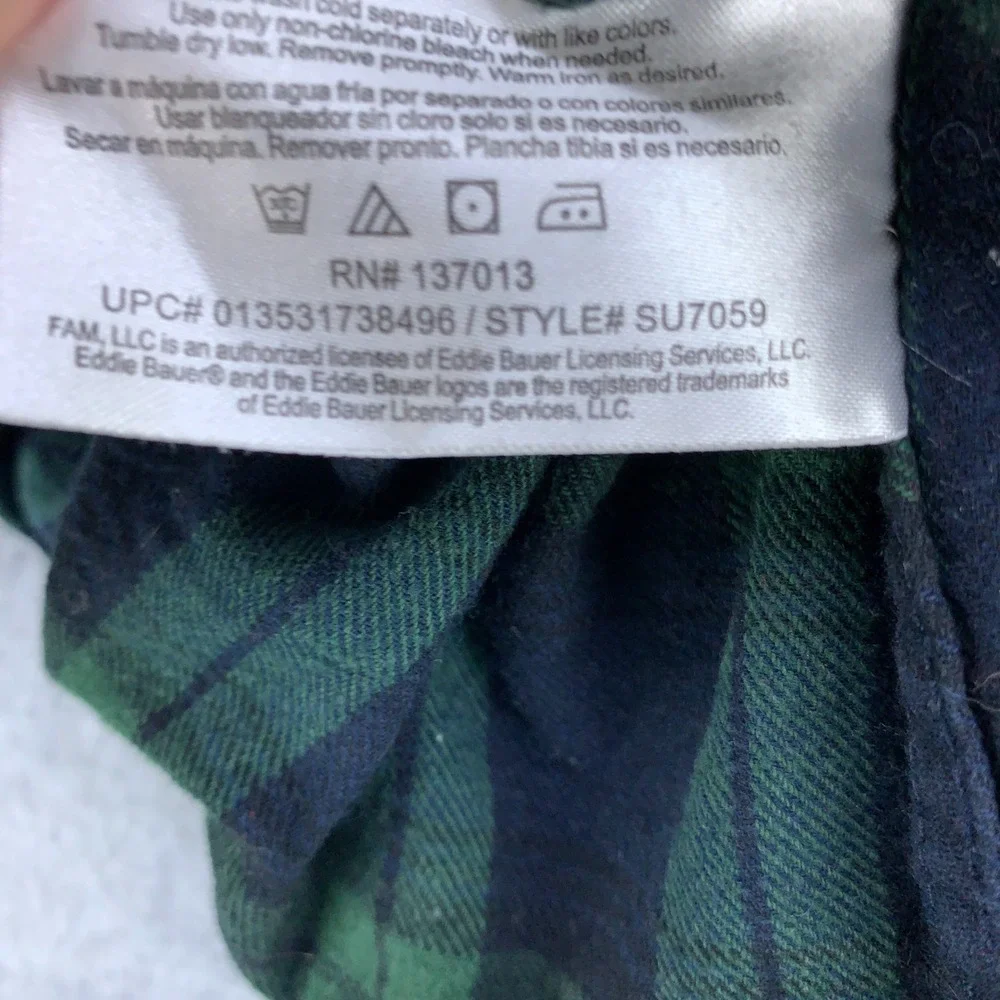 Eddie Bauer Flannel Shirt Mens XL Green Blackwatch Plaid Cotton SU7059